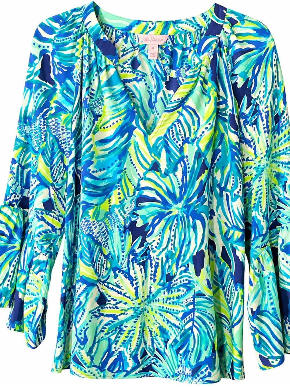 Lilly Pulitzer Top Womens M Matilda Armadilly Dally 100% Silk Top Bell Sleeve
